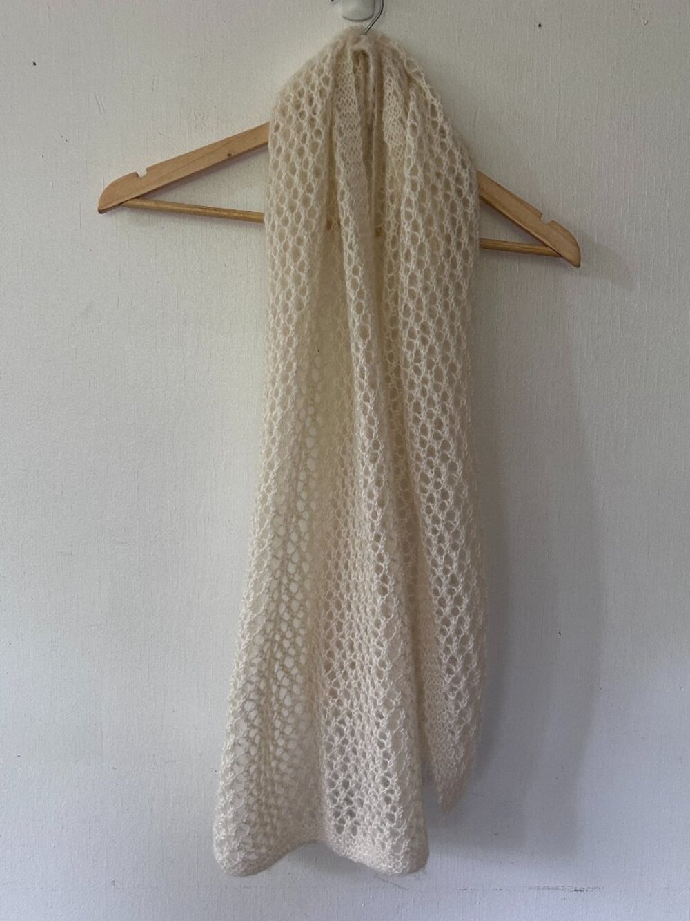 Hand Knit Scarf Cream VTG Open Knit 60s Retro‎ Feminine TradWife